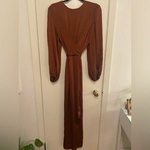 Pin up Art empire waist long sleeve satin maxi dress